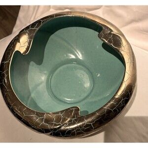 Foster California Crackled Gold Over Turquoise Decorative 9in Bowl VTG